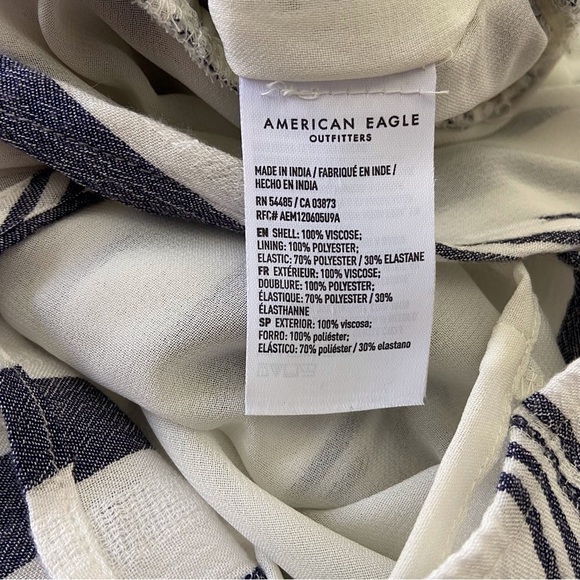 AEO jumpsuit wide legs flare blue white striped light Bohemian smock back XS - Picture 8 of 15